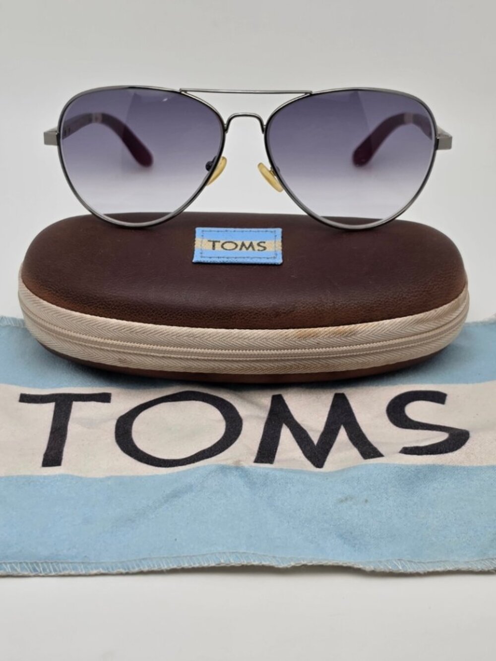 Toms Classic 301 S003-019-02 Silver Wood Frame Grey Gradient Aviator Sunglasses